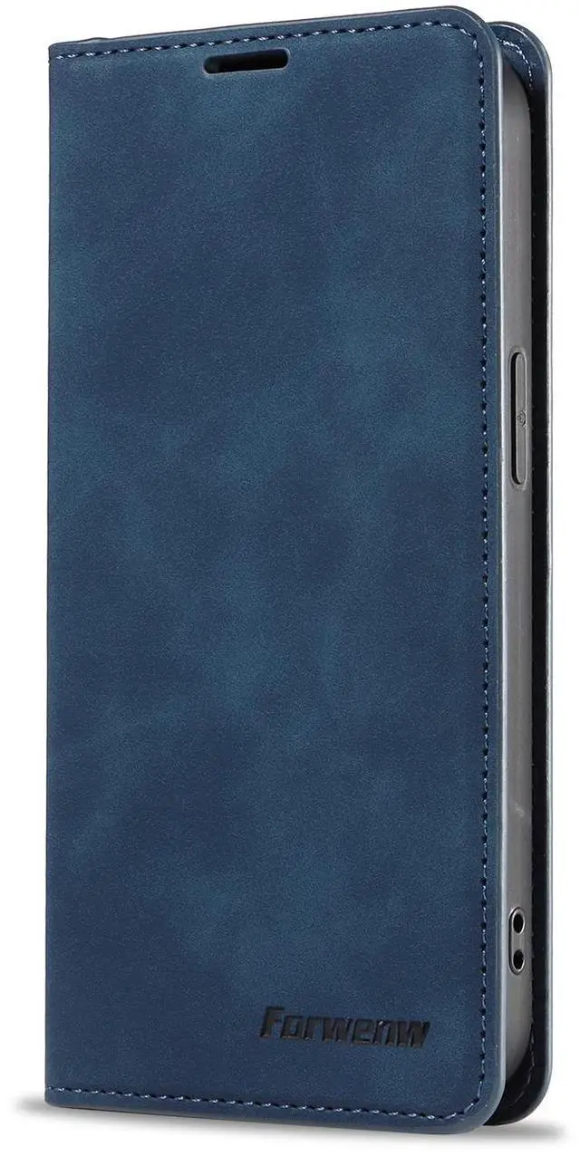 Alt view image 6 of 7 - WERLEO for iPhone 16e Case, Premium PU Leather Cover TPU Bumper with Card Holder Kickstand Hidden Magnetic Adsorption Shockproof Flip Wallet Cover Blue