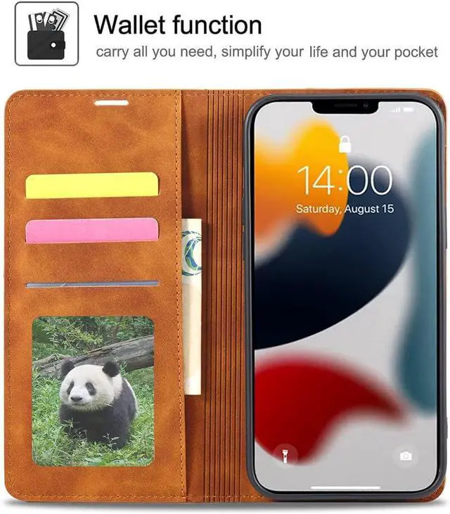 Alt view image 2 of 7 - WERLEO for iPhone 16e Case, Premium PU Leather Cover TPU Bumper with Card Holder Kickstand Hidden Magnetic Adsorption Shockproof Flip Wallet Cover Brown