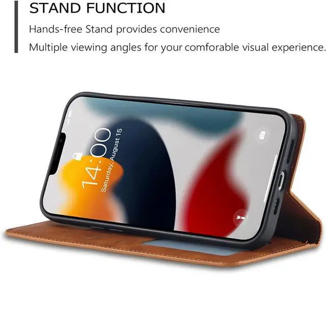 Alt view image 3 of 7 - WERLEO for iPhone 16e Case, Premium PU Leather Cover TPU Bumper with Card Holder Kickstand Hidden Magnetic Adsorption Shockproof Flip Wallet Cover Brown