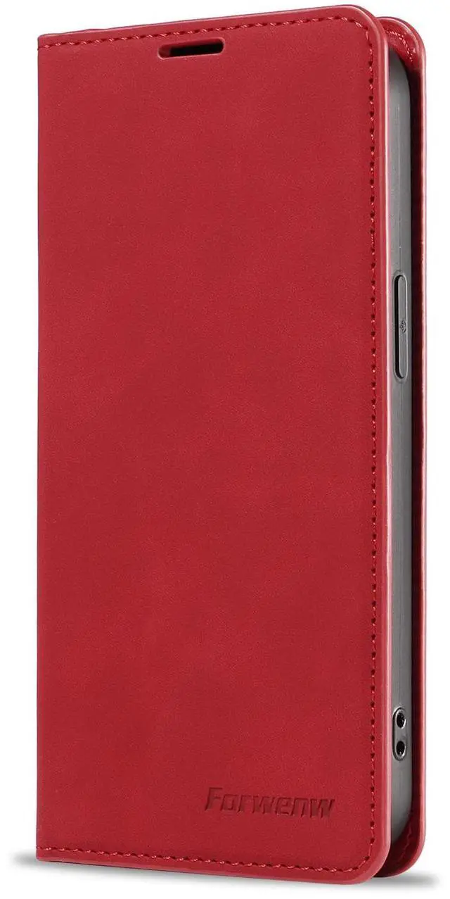 Alt view image 4 of 7 - WERLEO for iPhone 16e Case, Premium PU Leather Cover TPU Bumper with Card Holder Kickstand Hidden Magnetic Adsorption Shockproof Flip Wallet Cover Red