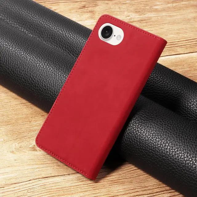 Alt view image 7 of 7 - WERLEO for iPhone 16e Case, Premium PU Leather Cover TPU Bumper with Card Holder Kickstand Hidden Magnetic Adsorption Shockproof Flip Wallet Cover Red
