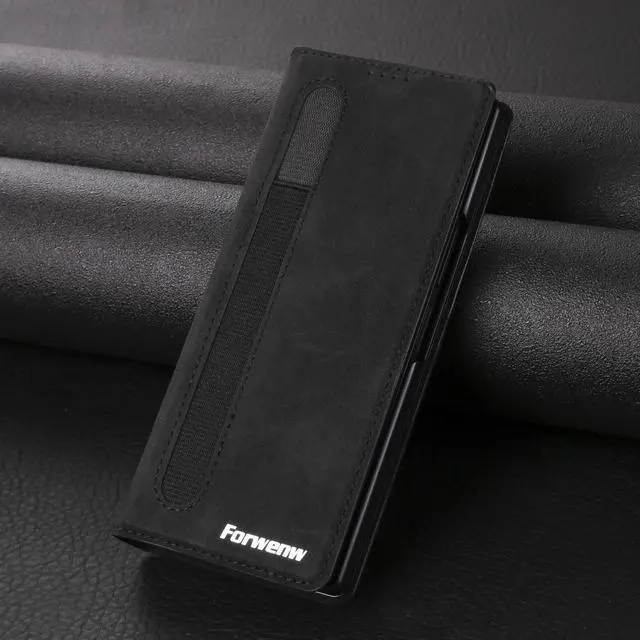 Alt view image 4 of 6 - WERLEO Case for Samsung Galaxy Z Fold 5 5G, Premium PU Leather Phone Cover with Card Holder, S Pen Holder, Stand, Shockproof Flip Wallet Cover