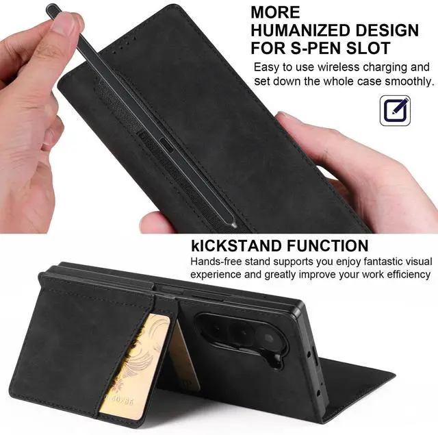 Alt view image 3 of 6 - WERLEO Case for Samsung Galaxy Z Fold 5 5G, Premium PU Leather Phone Cover with Card Holder, S Pen Holder, Stand, Shockproof Flip Wallet Cover