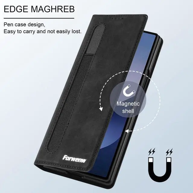 Alt view image 2 of 6 - WERLEO Case for Samsung Galaxy Z Fold 3 5G, Premium PU Leather Phone Cover with Card Holder, S Pen Holder, Stand, Shockproof Flip Wallet Cover