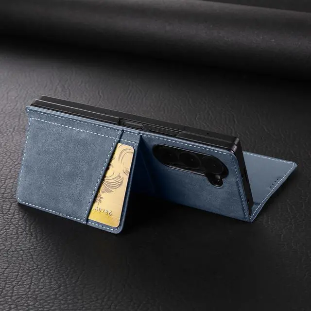 Alt view image 6 of 6 - WERLEO Case for Samsung Galaxy Z Fold 5 5G, Premium PU Leather Phone Cover with Card Holder, S Pen Holder, Stand, Shockproof Flip Wallet Cover Blue
