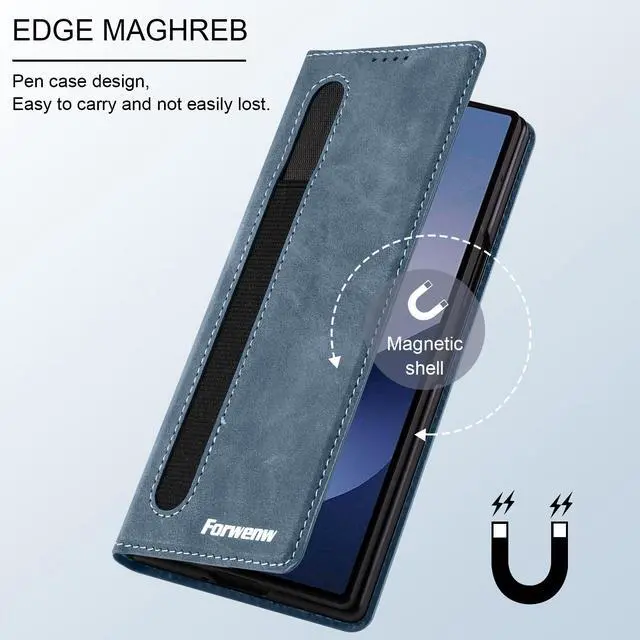 Alt view image 2 of 6 - WERLEO Case for Samsung Galaxy Z Fold 5 5G, Premium PU Leather Phone Cover with Card Holder, S Pen Holder, Stand, Shockproof Flip Wallet Cover Blue