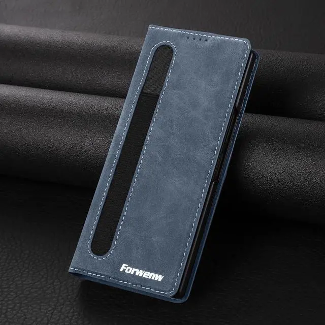 Alt view image 4 of 6 - WERLEO Case for Samsung Galaxy Z Fold 5 5G, Premium PU Leather Phone Cover with Card Holder, S Pen Holder, Stand, Shockproof Flip Wallet Cover Blue