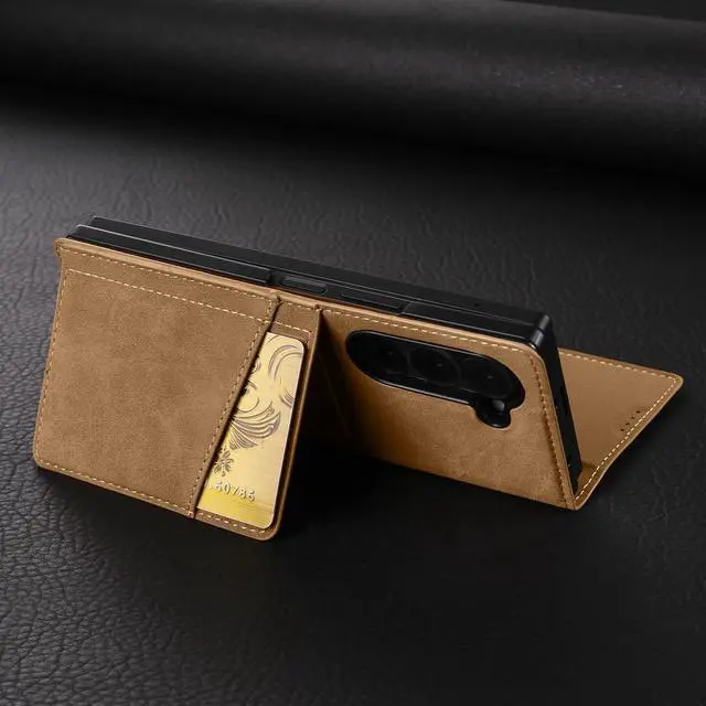 Alt view image 6 of 6 - WERLEO Case for Samsung Galaxy Z Fold 5 5G, Premium PU Leather Phone Cover with Card Holder, S Pen Holder, Stand, Shockproof Flip Wallet Cover Brown