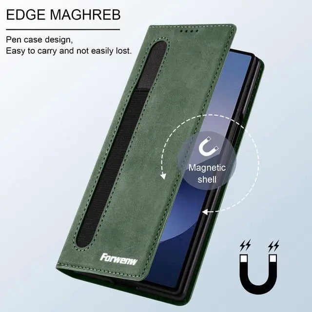Alt view image 2 of 6 - WERLEO Case for Samsung Galaxy Z Fold 5 5G, Premium PU Leather Phone Cover with Card Holder, S Pen Holder, Stand, Shockproof Flip Wallet Cover Green