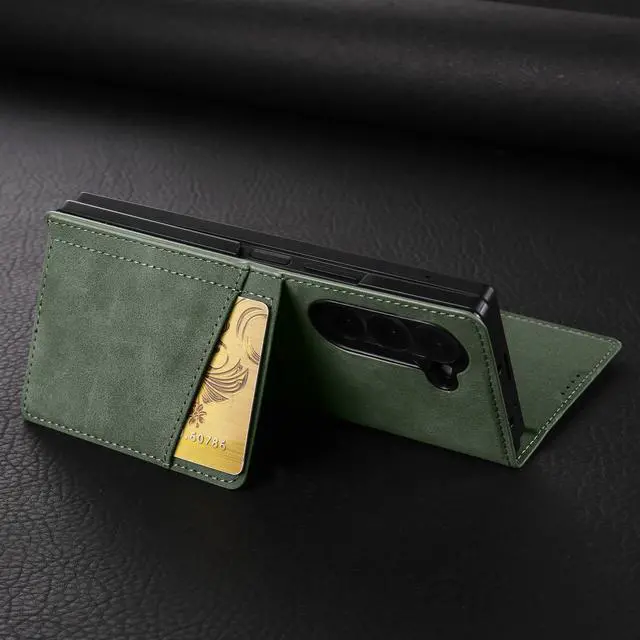 Alt view image 6 of 6 - WERLEO Case for Samsung Galaxy Z Fold 5 5G, Premium PU Leather Phone Cover with Card Holder, S Pen Holder, Stand, Shockproof Flip Wallet Cover Green