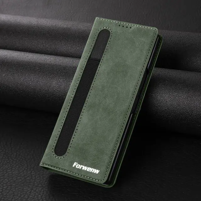 Alt view image 4 of 6 - WERLEO Case for Samsung Galaxy Z Fold 5 5G, Premium PU Leather Phone Cover with Card Holder, S Pen Holder, Stand, Shockproof Flip Wallet Cover Green