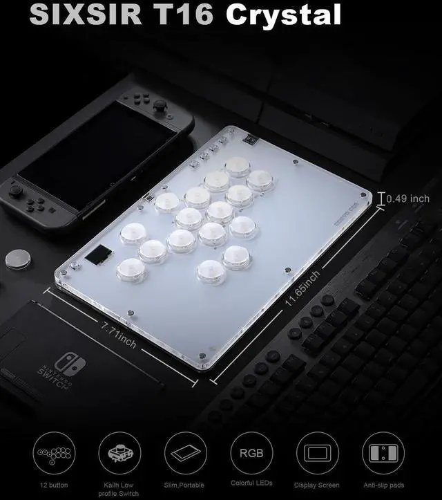 Alt view image 6 of 7 - WERLEO Haute42 Leverless Controller for Arcade Gaming: T16 Crystal Series - Acrylic Sandwich Artwork Template -16 Key Crystal Low-profile Switches - RGB - Arcade Controller for PC/PS4/PS3/Switch