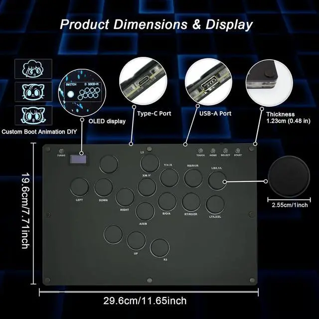 Alt view image 3 of 7 - WERLEO MS1 Leverless Controller - Matte Black Panel Anti-Sweat Fighting Game Arcade Stick - 16-Key All-Button, Low-Profile Switches, RGB Turbo - PC/PS4/PS3/Switch/Steam