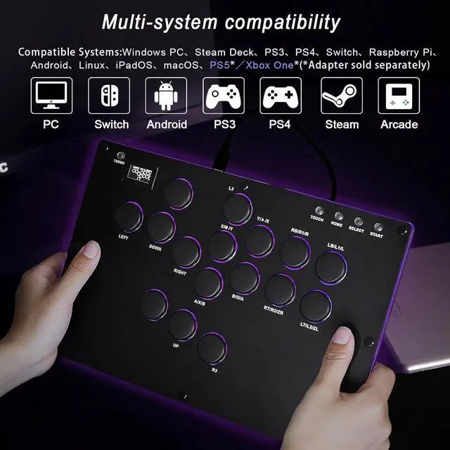 Alt view image 6 of 7 - WERLEO MS1 Leverless Controller - Matte Black Panel Anti-Sweat Fighting Game Arcade Stick - 16-Key All-Button, Low-Profile Switches, RGB Turbo - PC/PS4/PS3/Switch/Steam