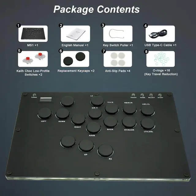 Alt view image 5 of 7 - WERLEO MS1 Leverless Controller - Matte Black Panel Anti-Sweat Fighting Game Arcade Stick - 16-Key All-Button, Low-Profile Switches, RGB Turbo - PC/PS4/PS3/Switch/Steam