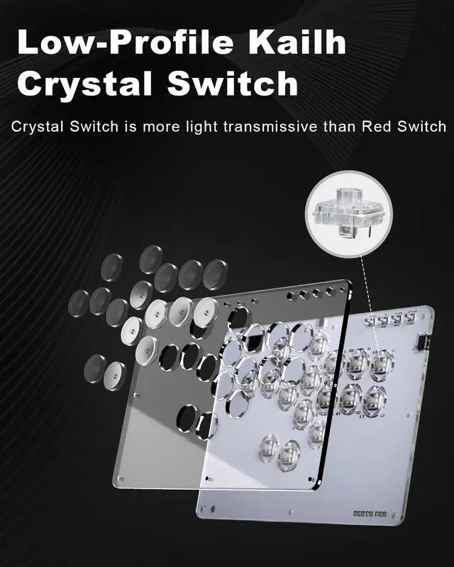 Alt view image 7 of 7 - WERLEO Leverless Controller Arcade Stick CosmoxGaming T16-C: Leverless Arcade Stick with Turbo,Leverless Controller for PC/PS3/PS4/Switch Game,Crystal Low-Profile Switch Arcade Stick Support Hot Swap
