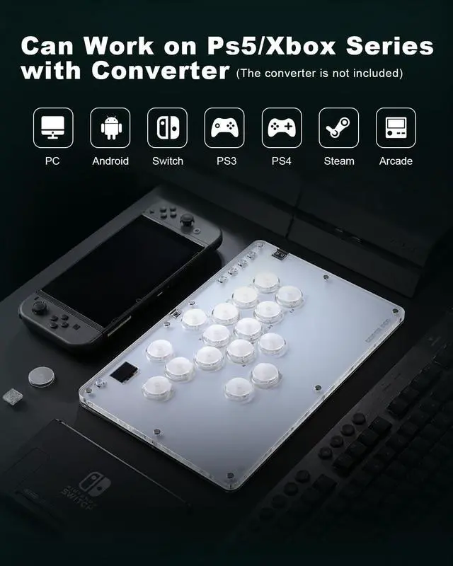 Alt view image 5 of 7 - WERLEO Leverless Controller Arcade Stick CosmoxGaming T16-C: Leverless Arcade Stick with Turbo,Leverless Controller for PC/PS3/PS4/Switch Game,Crystal Low-Profile Switch Arcade Stick Support Hot Swap