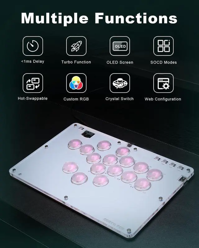 Alt view image 6 of 7 - WERLEO Leverless Controller Arcade Stick CosmoxGaming T16-C: Leverless Arcade Stick with Turbo,Leverless Controller for PC/PS3/PS4/Switch Game,Crystal Low-Profile Switch Arcade Stick Support Hot Swap