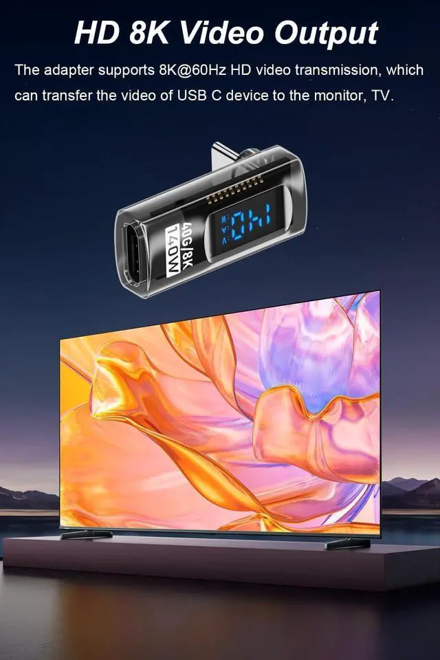 Alt view image 5 of 6 - WERLEO 2 Pack USB C Adapter with Digital Display, 90 Degree Right Angle 140W USB-C Male to Female Connector for ROG Ally, Steam Deck and More, Support Voltage, Current and Power Smart LED Display