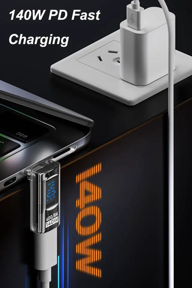 Alt view image 2 of 6 - WERLEO 2 Pack USB C Adapter with Digital Display, 90 Degree Right Angle 140W USB-C Male to Female Connector for ROG Ally, Steam Deck and More, Support Voltage, Current and Power Smart LED Display