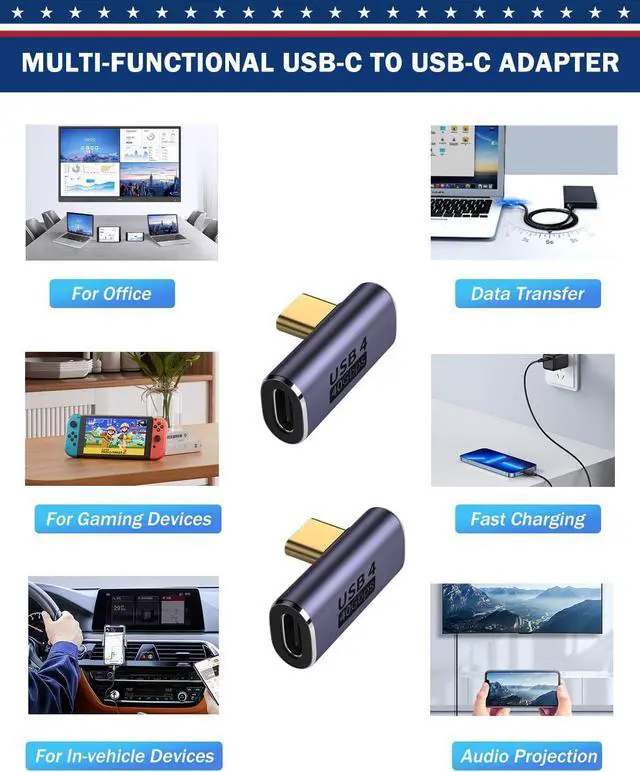 Alt view image 7 of 7 - WERLEO 90 Degree Right Angle USB C Adapter 40Gbps Data Transfer USB 4.0/Thunderbolt 4 Type C Male to Female Connector Extender for Mobile Phone, Switch, Steam Deck, Tablet, Laptop (2 Pack)