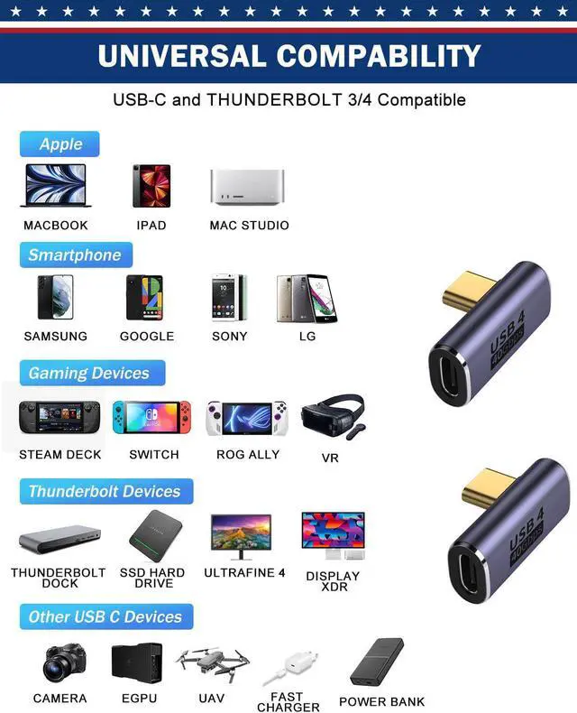 Alt view image 6 of 7 - WERLEO 90 Degree Right Angle USB C Adapter 40Gbps Data Transfer USB 4.0/Thunderbolt 4 Type C Male to Female Connector Extender for Mobile Phone, Switch, Steam Deck, Tablet, Laptop (2 Pack)