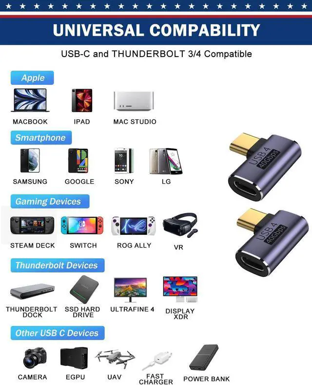 Alt view image 6 of 7 - WERLEO 90 Degree Right Angle USB-C Adapter 40Gbps Data Transfer USB 4.0/Thunderbolt 4 Type C Male to Female Connector Extender for Mobile Phone, Switch, Steam Deck, Tablet, Laptop (2 Pack)