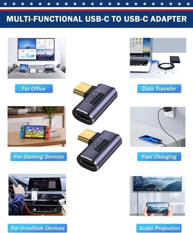 Alt view image 7 of 7 - WERLEO 90 Degree Right Angle USB-C Adapter 40Gbps Data Transfer USB 4.0/Thunderbolt 4 Type C Male to Female Connector Extender for Mobile Phone, Switch, Steam Deck, Tablet, Laptop (2 Pack)