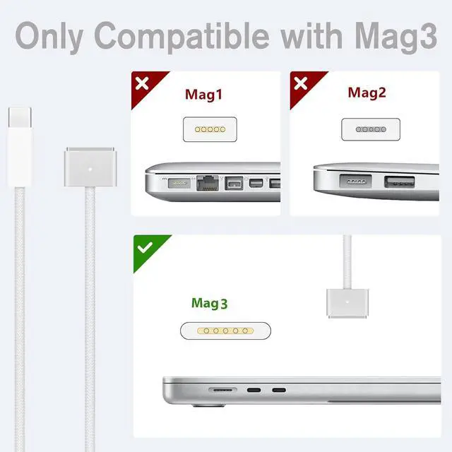 Alt view image 5 of 7 - 140W USB-C to Magnetic 3 Safe Charging Cable(2 M/6.6 ft) for M4 MacBook Air Pro Charger, Magnetic Charger Cord for MacBook Pro (16"/14"2024/2023/2021), Air (15"/13"M4 2025, M3 2024, M2 2023, M2 2022)