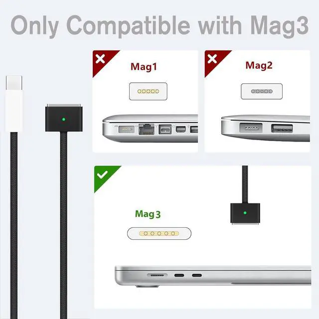 Alt view image 4 of 6 - 140W USB C to Magnetic 3 Safe Charging Cable (2 M/6.6 ft) for M4 MacBook Air Pro Charger, Magnetic Charger Cord for MacBook Pro (16"/14"2024/2023/2021), Air (15"/13"M4 2025, M3 2024, M2 2023, M2 2022)