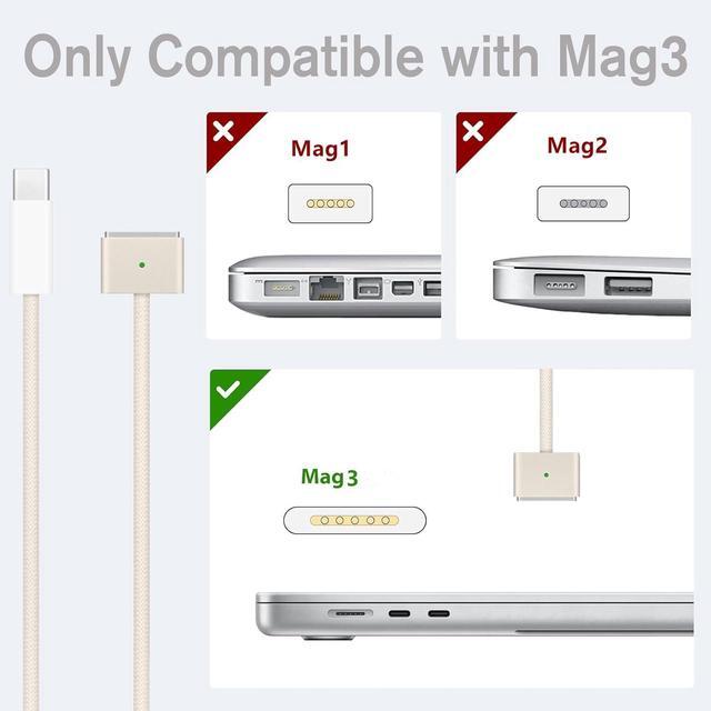 Alt view image 4 of 5 - 140W USB C to Magnetic 3 Safe Charging Cable (2 M/6.6 ft) for M4 MacBook Air Pro Charger, Magnetic Charger Cord for MacBook Pro (16"/14"2024/2023/2021), Air (15"/13"M4 2025, M3 2024, M2 2023, M2 2022)