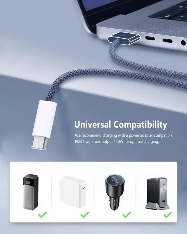Alt view image 5 of 7 - 140W USB C to Magnetic 3 Safe Charging Cable (2 M/6.6 ft) for M4 MacBook Air Pro Charger, Magnetic Charger Cord for MacBook Pro (16"/14"2024/2023/2021), Air (15"/13"M4 2025, M3 2024, M2 2023, M2 2022)