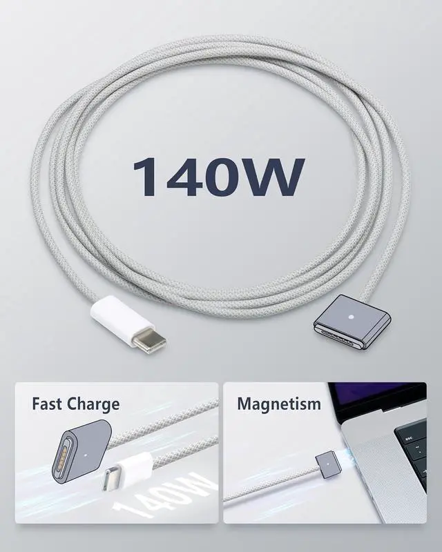 Alt view image 5 of 7 - 140W USB C to Magnetic 3 Safe Charging Cable (2 M/6.6 ft) for M4 MacBook Air Pro Charger, Magnetic Charger Cord for MacBook Pro (16"/14"2024/2023/2021), Air (15"/13"M4 2025, M3 2024, M2 2023, M2 2022)