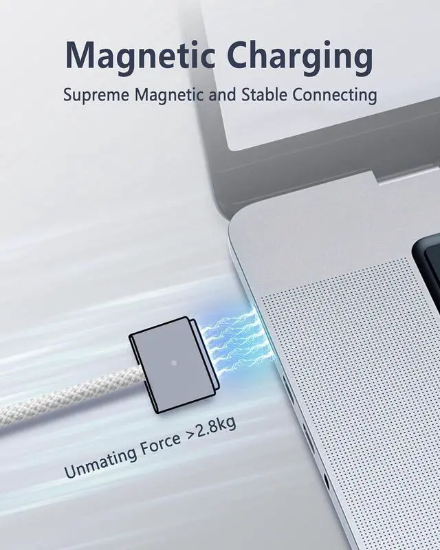Alt view image 3 of 7 - 140W USB C to Magnetic 3 Safe Charging Cable (2 M/6.6 ft) for M4 MacBook Air Pro Charger, Magnetic Charger Cord for MacBook Pro (16"/14"2024/2023/2021), Air (15"/13"M4 2025, M3 2024, M2 2023, M2 2022)