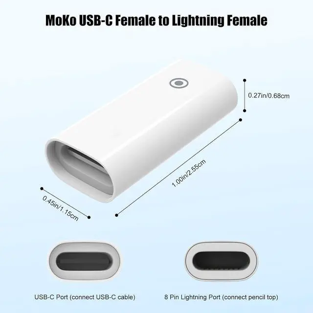 Alt view image 5 of 7 - WERLEO 2-Pack USB C to iPencil 1st Gen Adapter, USB-C Charging Adapter Compatible with Apple Pencil 1st Generation, USB-C Female to Female Charger Connector for iPad 10th Generation, White