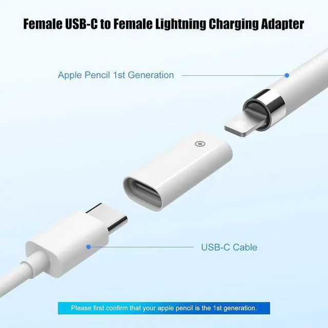 Alt view image 3 of 7 - WERLEO 2-Pack USB C to iPencil 1st Gen Adapter, USB-C Charging Adapter Compatible with Apple Pencil 1st Generation, USB-C Female to Female Charger Connector for iPad 10th Generation, White