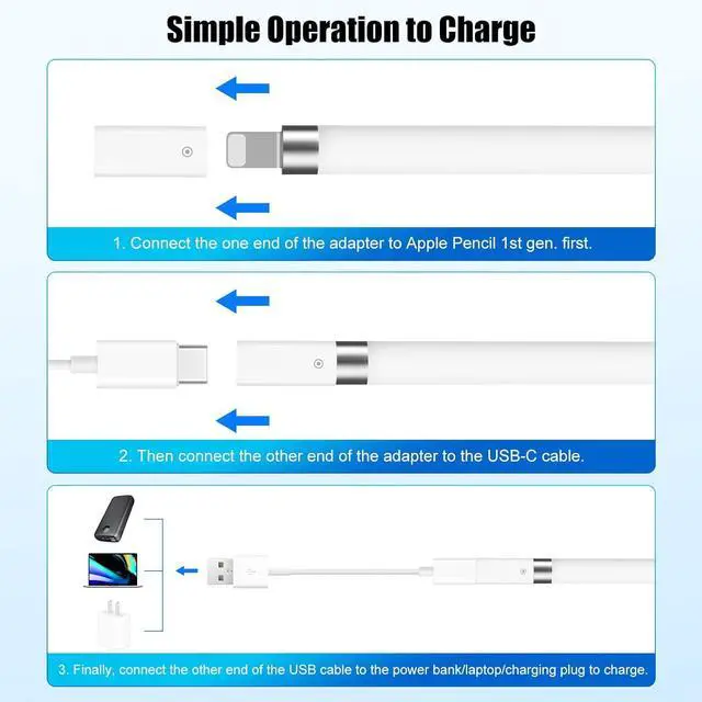 Alt view image 4 of 7 - WERLEO 2-Pack USB C to iPencil 1st Gen Adapter, USB-C Charging Adapter Compatible with Apple Pencil 1st Generation, USB-C Female to Female Charger Connector for iPad 10th Generation, White