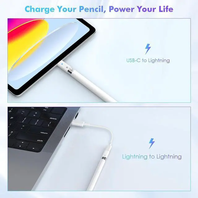 Alt view image 5 of 7 - WERLEO 2 Pack Charging Adapter for Apple Pencil 1, USB-C to Apple Pencil Adapter + Female to Female Charger Connector, USB-C ChargerAdapter for iPad 10, No Bluetooth Pairing Only Charging, White