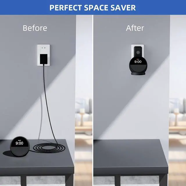 Alt view image 3 of 7 - Wall Mount Stand for Echo Spot 2024, Outlet Hanger Stand with Built-in Cable Management, Hide Messy Wires Wall Holder, Space Saving Holder for Echo Spot,No Screws and Drill Needed