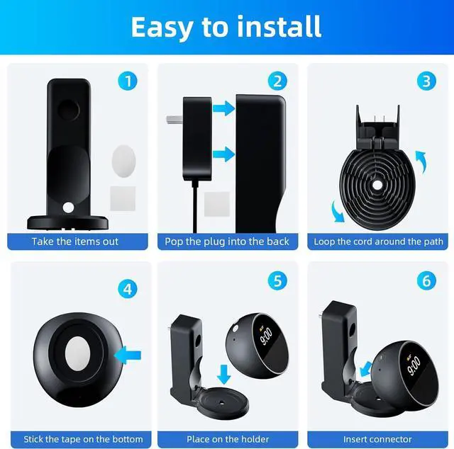 Alt view image 6 of 7 - Wall Mount Stand for Echo Spot 2024, Outlet Hanger Stand with Built-in Cable Management, Hide Messy Wires Wall Holder, Space Saving Holder for Echo Spot,No Screws and Drill Needed