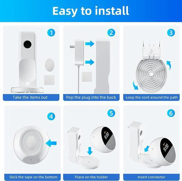 Alt view image 5 of 7 - Wall Mount Stand for Echo Spot 2024, Outlet Hanger Stand with Built-in Cable Management, Hide Messy Wires Wall Holder, Space Saving Holder for Echo Spot,No Screws and Drill Needed White