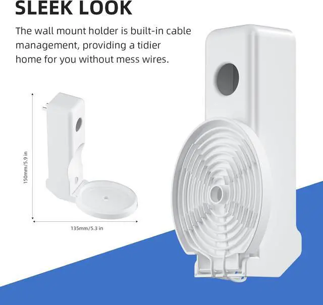 Alt view image 4 of 7 - Wall Mount Stand for Echo Spot 2024, Outlet Hanger Stand with Built-in Cable Management, Hide Messy Wires Wall Holder, Space Saving Holder for Echo Spot,No Screws and Drill Needed White