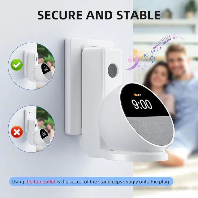 Alt view image 3 of 7 - Wall Mount Stand for Echo Spot 2024, Outlet Hanger Stand with Built-in Cable Management, Hide Messy Wires Wall Holder, Space Saving Holder for Echo Spot,No Screws and Drill Needed White
