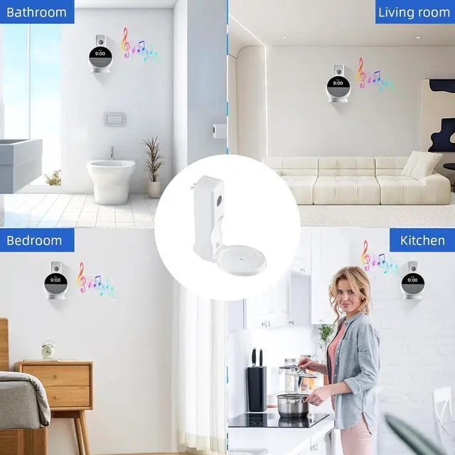 Alt view image 7 of 7 - Wall Mount Stand for Echo Spot 2024, Outlet Hanger Stand with Built-in Cable Management, Hide Messy Wires Wall Holder, Space Saving Holder for Echo Spot,No Screws and Drill Needed White