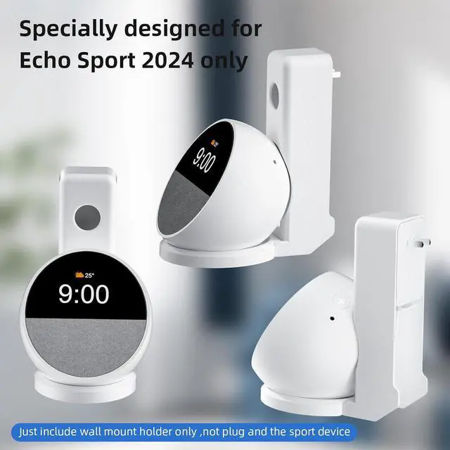 Alt view image 2 of 7 - Wall Mount Stand for Echo Spot 2024, Outlet Hanger Stand with Built-in Cable Management, Hide Messy Wires Wall Holder, Space Saving Holder for Echo Spot,No Screws and Drill Needed White