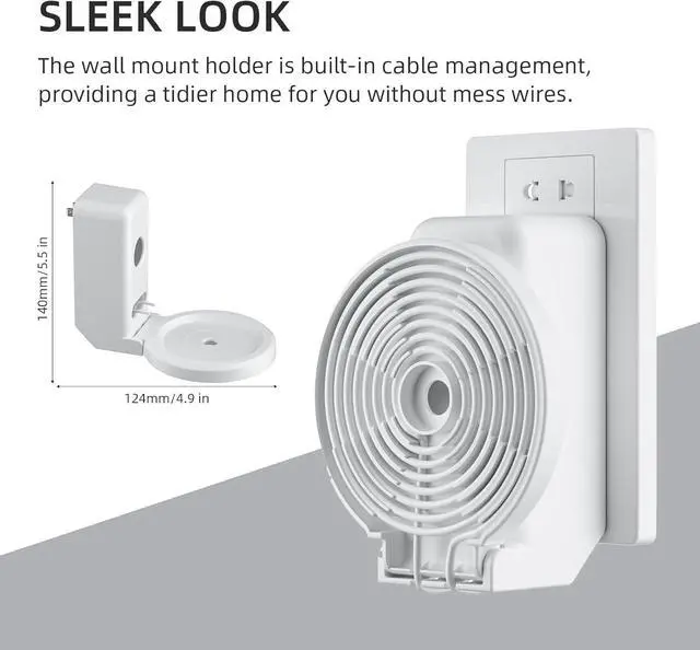 Alt view image 3 of 7 - WERLEO Wall Mount Holder for Echo Dot 5th 4th Generation, Outlet Hanger Stand with Built-in Cable Management,Hide Messy Wires Wall Mount, Space Saving Holder for Echo Dot Kids 5th 4th Gen