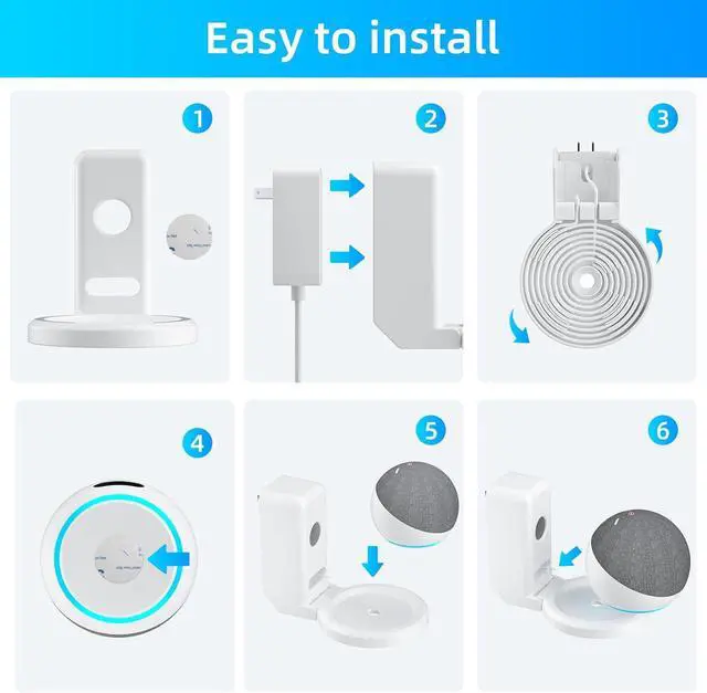 Alt view image 2 of 7 - WERLEO Wall Mount Holder for Echo Dot 5th 4th Generation, Outlet Hanger Stand with Built-in Cable Management,Hide Messy Wires Wall Mount, Space Saving Holder for Echo Dot Kids 5th 4th Gen