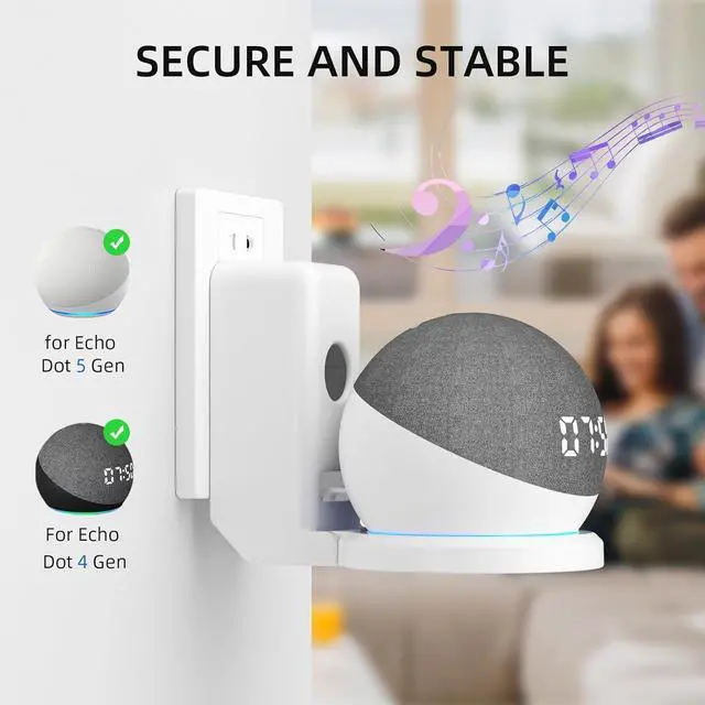 Alt view image 4 of 7 - WERLEO Wall Mount Holder for Echo Dot 5th 4th Generation, Outlet Hanger Stand with Built-in Cable Management,Hide Messy Wires Wall Mount, Space Saving Holder for Echo Dot Kids 5th 4th Gen