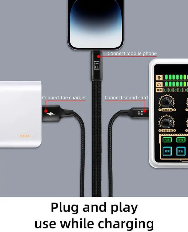 Alt view image 3 of 7 - WERLEO USB C OTG Sound Card Cable, USB C to Type C Male Audio Port with USB A Male Charging Port for Sound Card, Live Broadcast, Recording, Karaoke