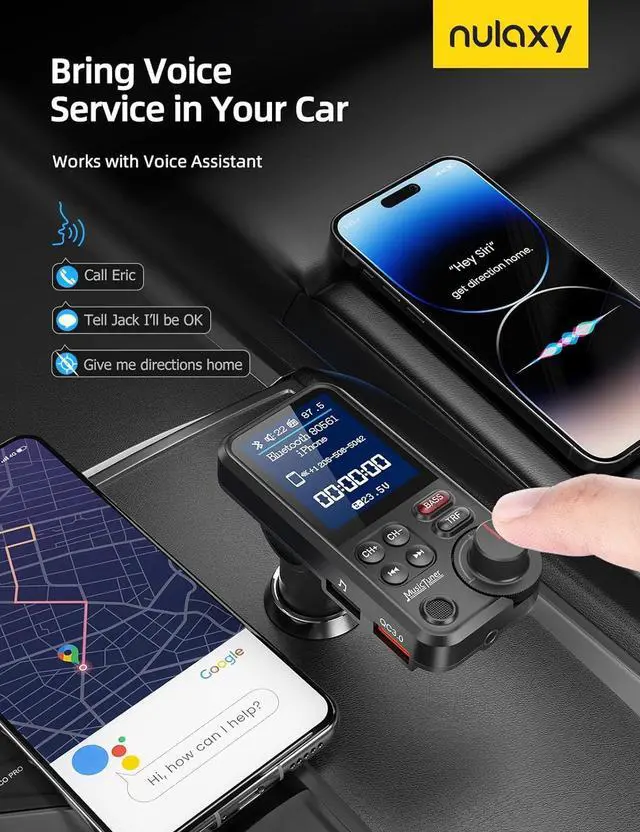 Alt view image 2 of 7 - WERLEO FM Bluetooth Transmitter for Car, Strong Microphone Bluetooth Car Adapter with 1.8" Color Screen for Hands-Free Calls, Supports QC3.0 Charging, Treble and Bass Sound Music Player